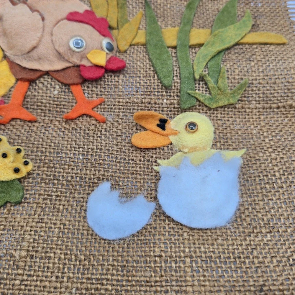 Burlap Chicken Chicks Wall Decor Hanging Farmhouse Country Cottagecore Vtg